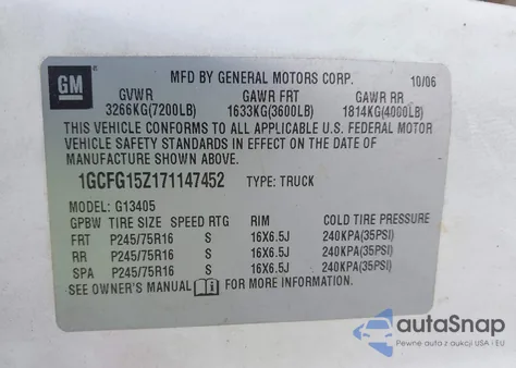 2007 Chevrolet Express Work Van z USA, uszkodzony, nr VIN 1GCFG15Z171147452